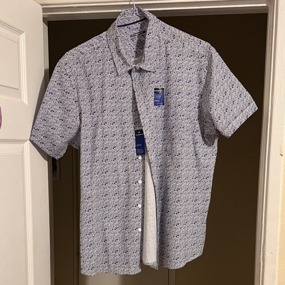 Apt. 9 Men's White and Blue Patterned Button Down Shirt